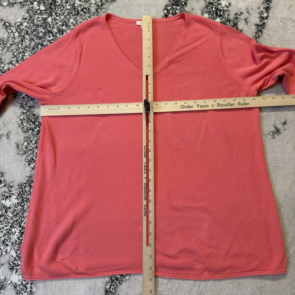 Talbots Sweater Womens Size 1X Pink 3/4 Sleeve Knit Lightweight V Neck Knit